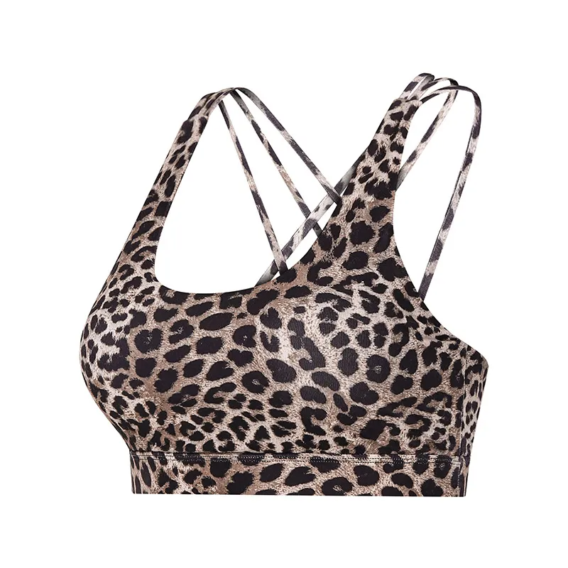 Untamed Leopard Print Strappy Crisscross Back Sports Bra sports top & bras Castello Clothing Line