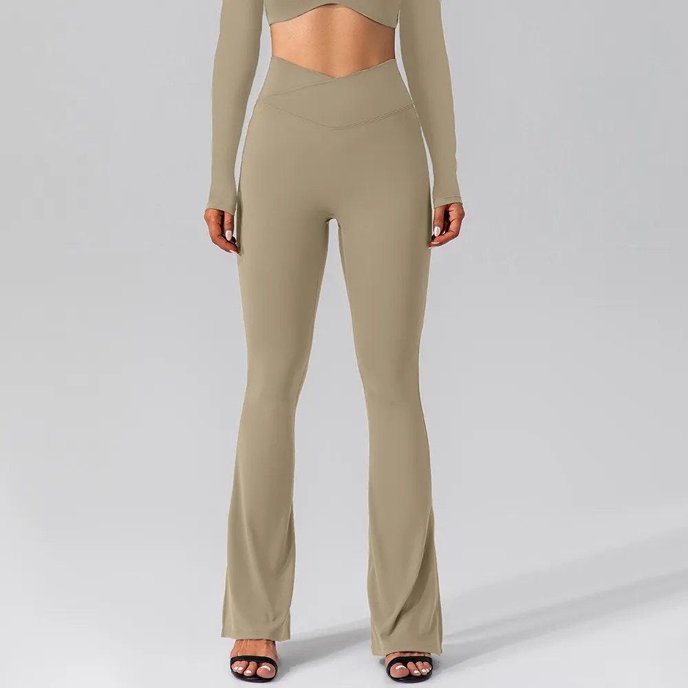 Prism High-Waist Crossover Flare Stretch Pants leggings Castello Clothing Line