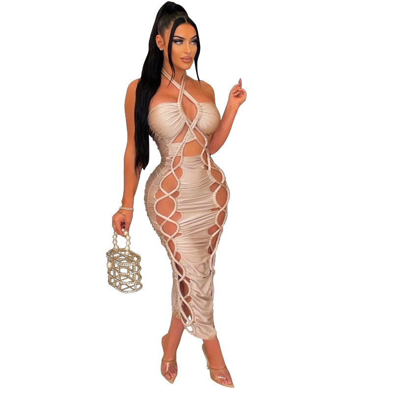 Vanessa Halter Lace-Up Cutout Bodycon Midi Dress midi dress Castello Clothing Line