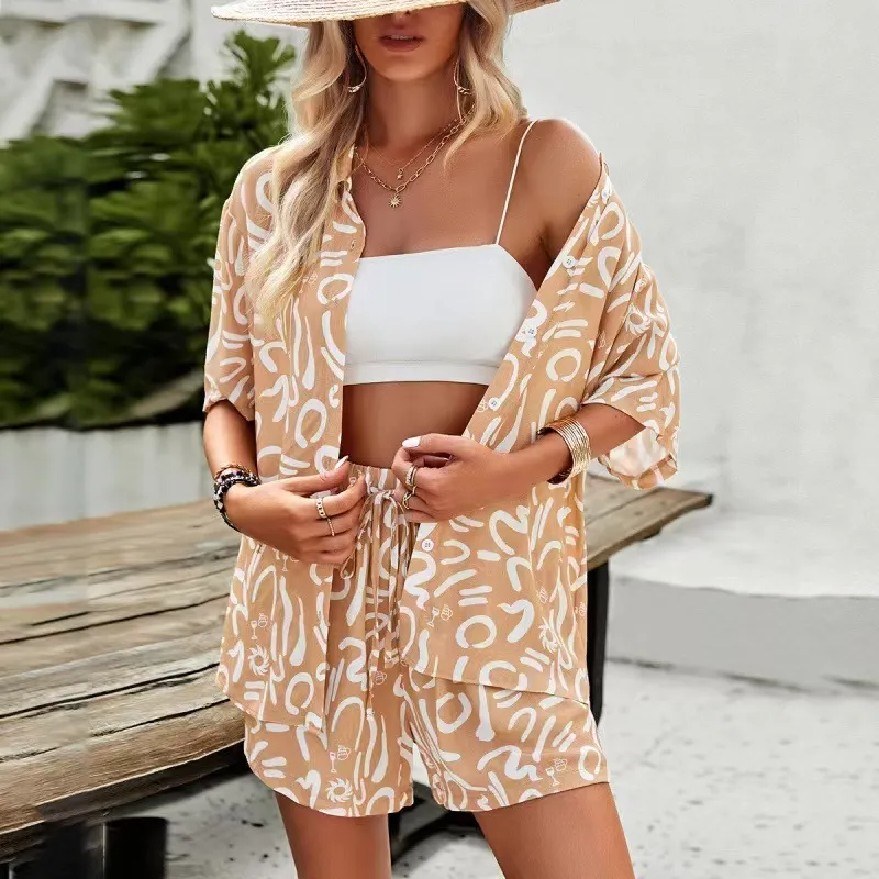 Sprout Leafy Button-Up Shirt & Pocketed Shorts Set Castello Clothing Line
