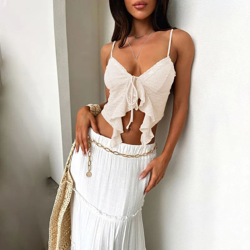 Frill Seeker Lace-Up Bustier Top Castello Clothing Line