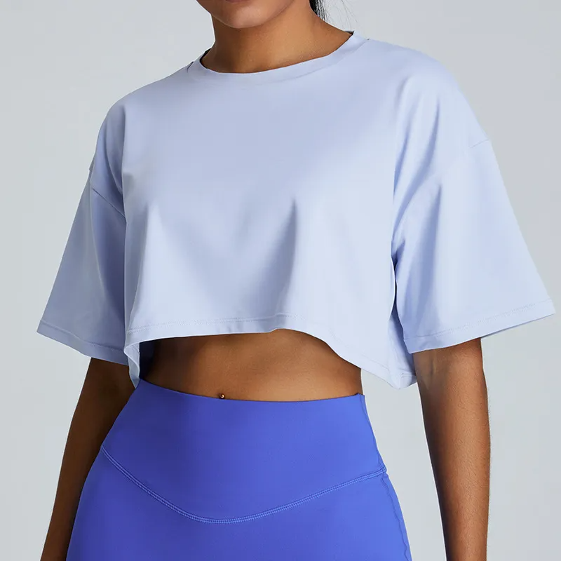 Fia Oversized Short Sleeve Asymmetrical Cropped T-Shirt sports top & bras Castello Clothing Line