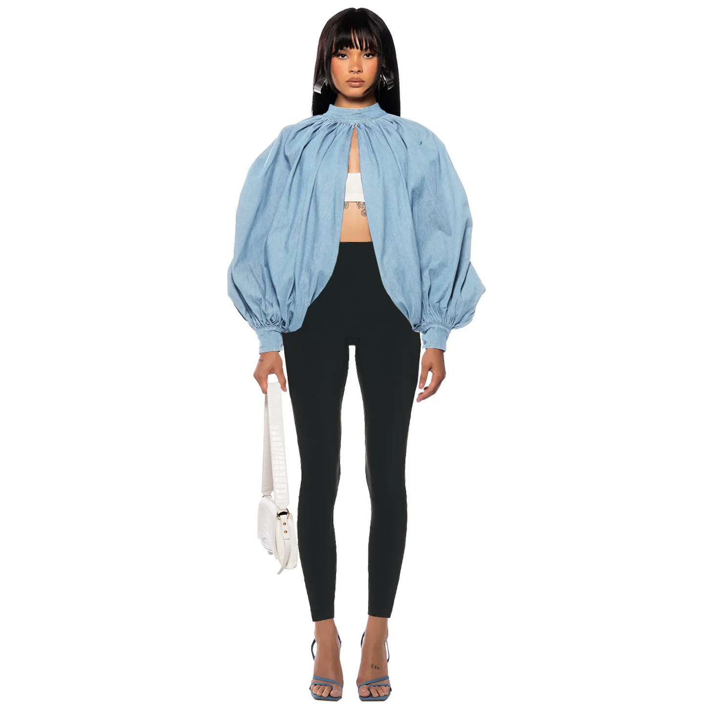 Oblivion Balloon Sleeve Open-Front Denim Jacket Castello Clothing Line
