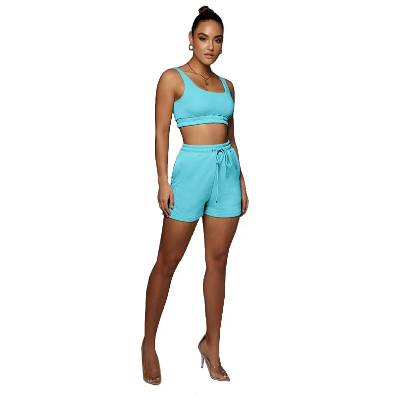 Glow Scoop Neck Crop Top & Drawstring Shorts Set Castello Clothing Line
