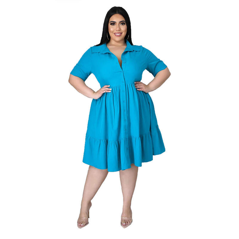 Plus Size Ruffle Shirt Dress | Short Sleeve | Single Breasted | Polyester Castello Clothing Line