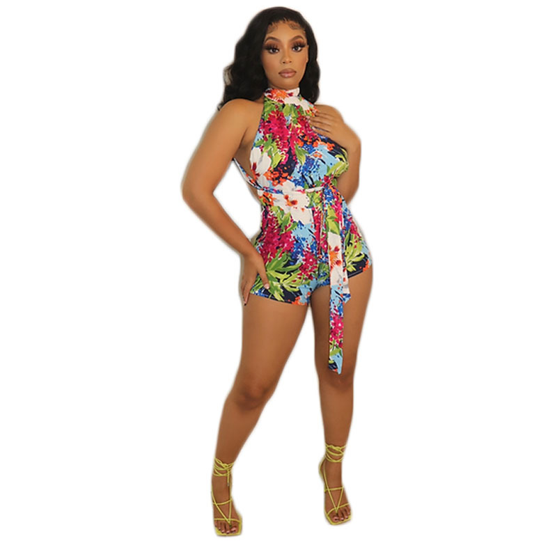 Vivid Halter Floral Backless Romper Castello Clothing Line