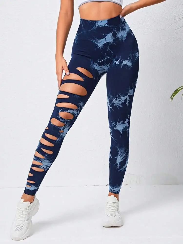 MoveIt High-Waist Tie-Dye Slashed Leggings leggings Castello Clothing Line