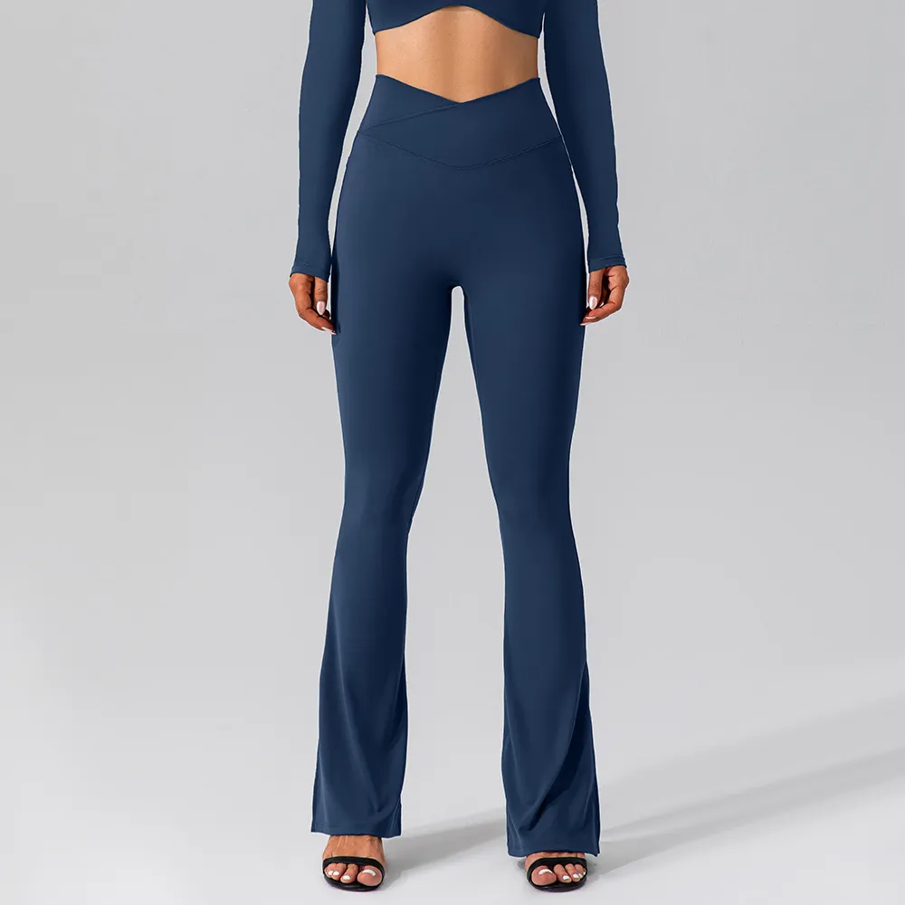 Prism High-Waist Crossover Flare Stretch Pants leggings Castello Clothing Line