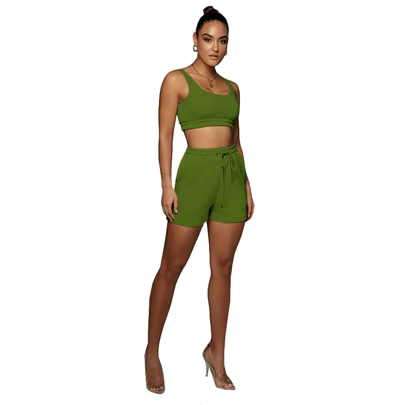 Glow Scoop Neck Crop Top & Drawstring Shorts Set Castello Clothing Line