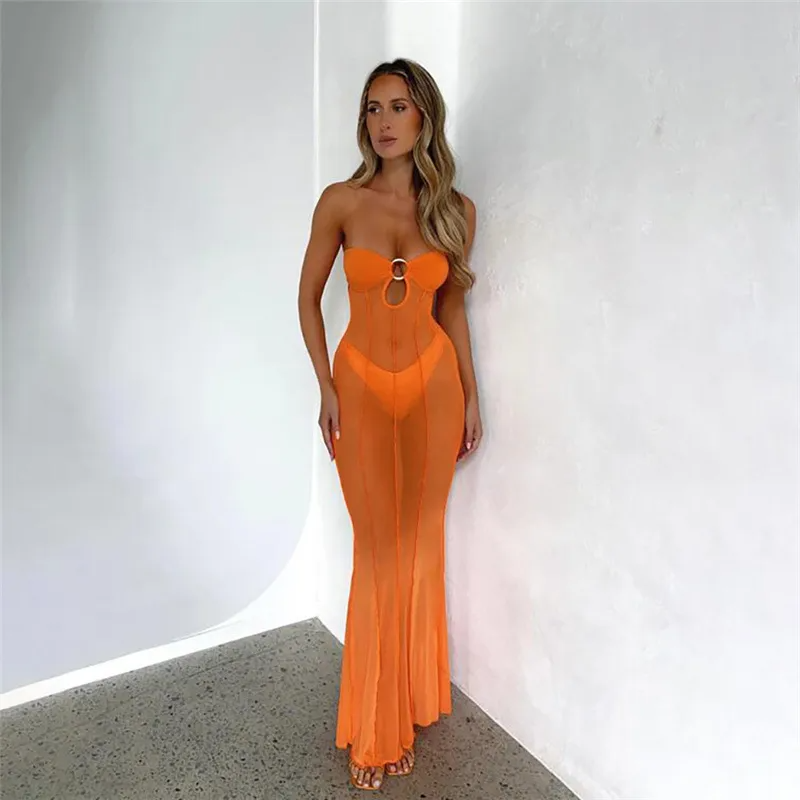 Amelia Strapless Sheer Keyhole Bodycon Maxi Dress maxi dress Castello Clothing Line