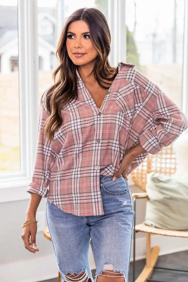 Plaid Perfection Long Sleeve Button-Up Shirt Castello Clothing Line
