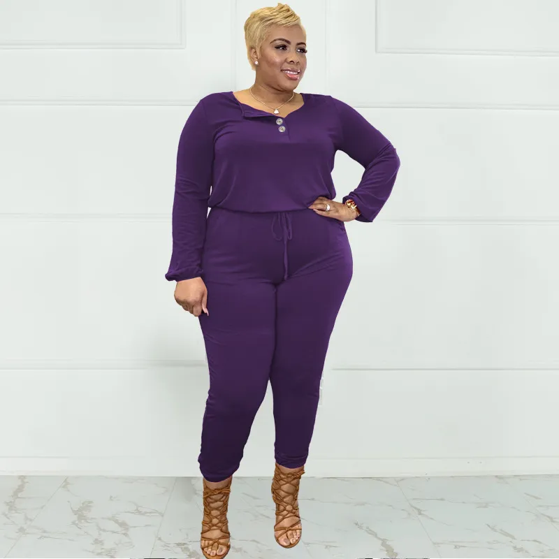 Renee Plus Size Long Sleeve Henley Jogger Jumpsuit women jumpsuits Castello Clothing Line