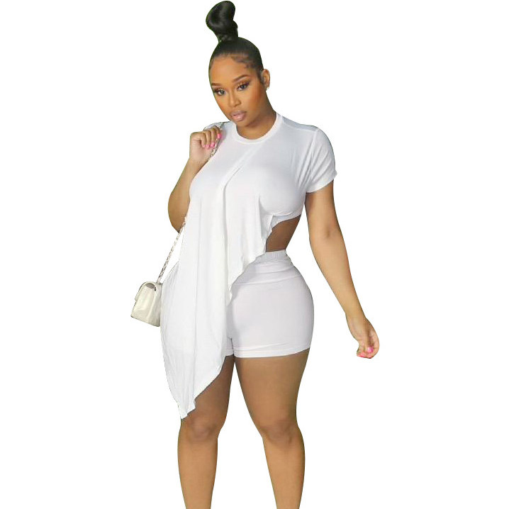 Flare Flow Asymmetric Cutout Top & Fitted Shorts Set Castello Clothing Line