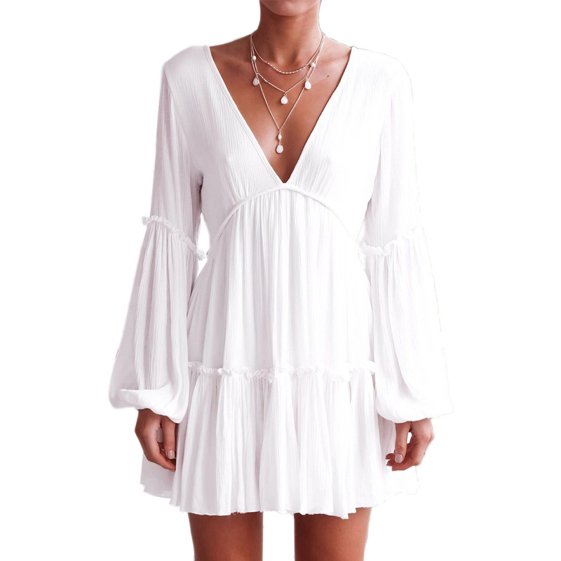 Ginevra Boho Chic V-Neck Long Sleeve Mini Dress Castello Clothing Line