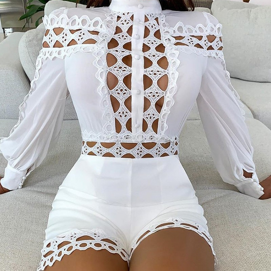 Lace Luxe Cutout Detail Long-Sleeve Romper  Castello Clothing Line