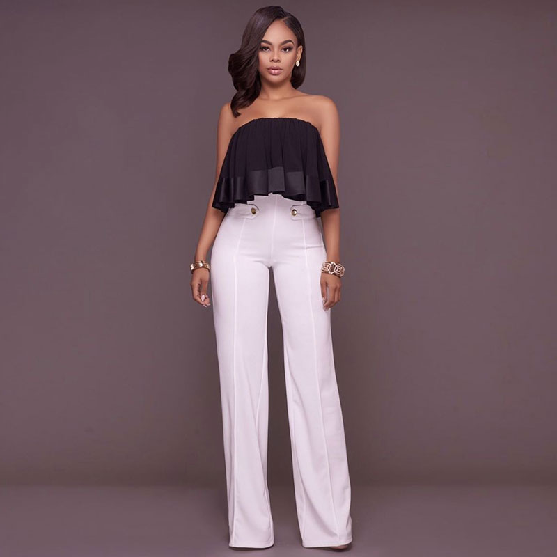 Nyla High-Waist Wide-Leg Button Detail Tailored Pants Castello Clothing Line