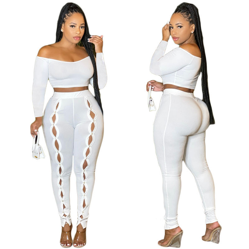 Off Shoulder Crop Top & Skinny Pants Set Castello Clothing Line