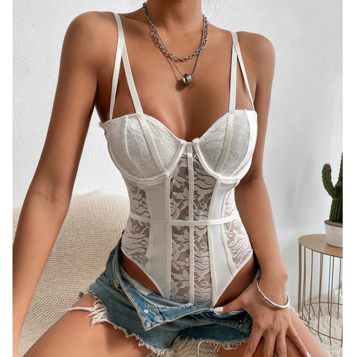 Daring Desire Lace Corset Bodysuit Castello Clothing Line