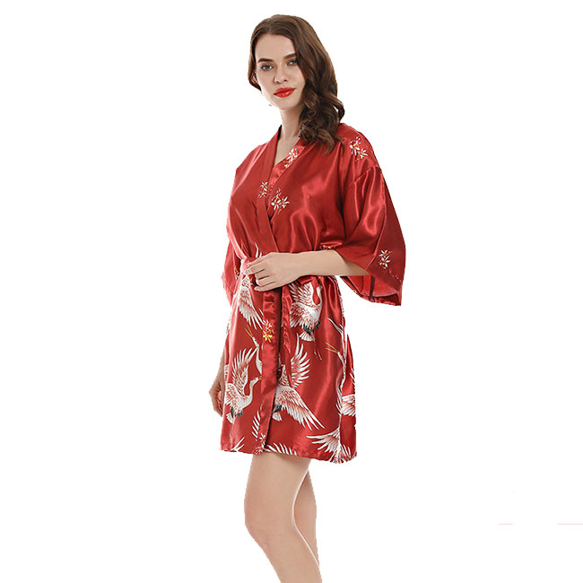 Celestial Crane Short Satin Kimono Robe Castello Clothing Line
