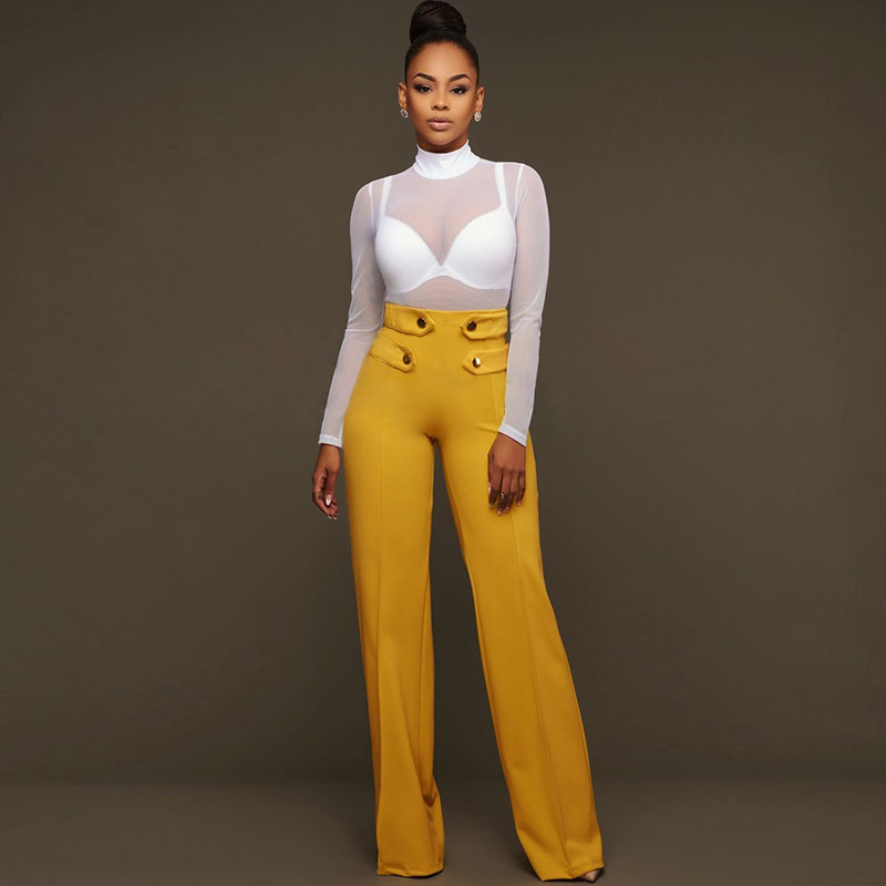Nyla High-Waist Wide-Leg Button Detail Tailored Pants Castello Clothing Line