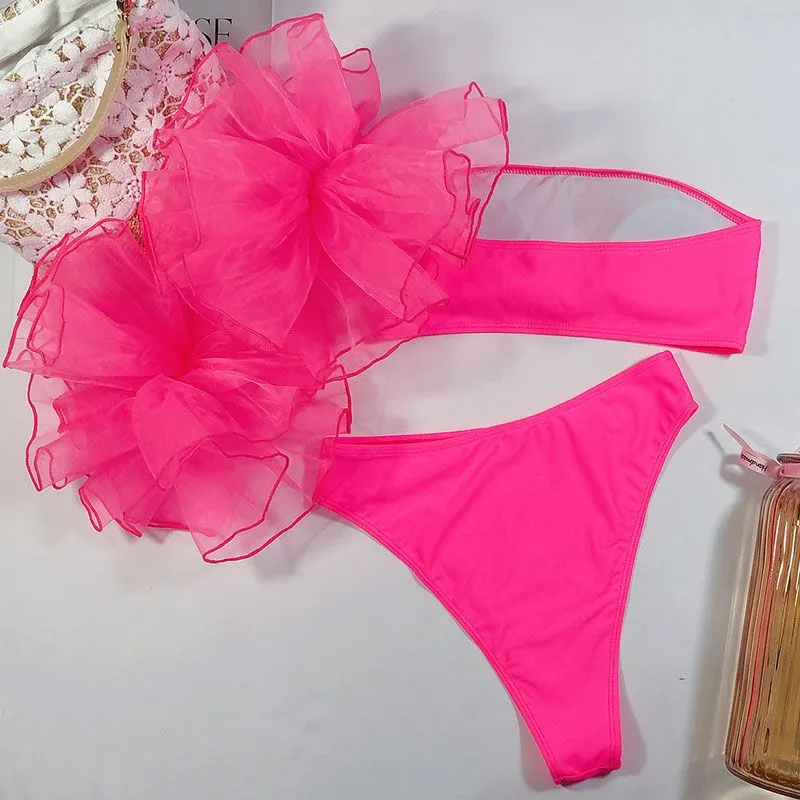 Frilled Sleeve Bandeau Bikini Set Castello Clothing Line