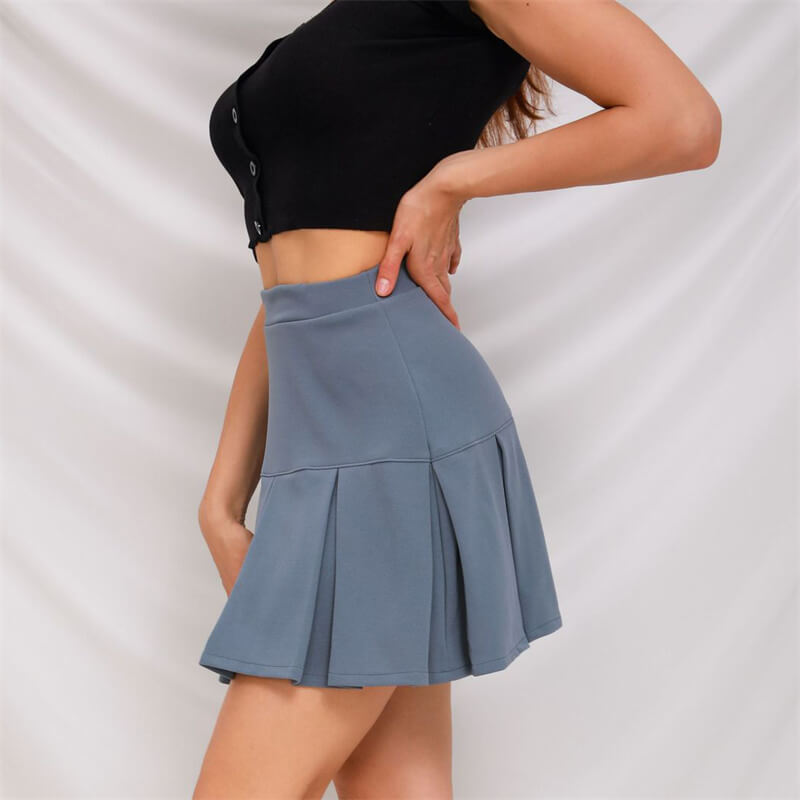 High Waist Pleated Mini Skirt - Elegant Polyester/Fiber Blend Castello Clothing Line