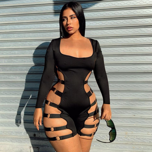 Sultry Siren Romper - Long Sleeve, Cut Out Bodycon  Castello Clothing Line