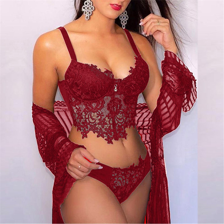 Lace Detailed Underwire Corset & Panty Set Castello Clothing Line