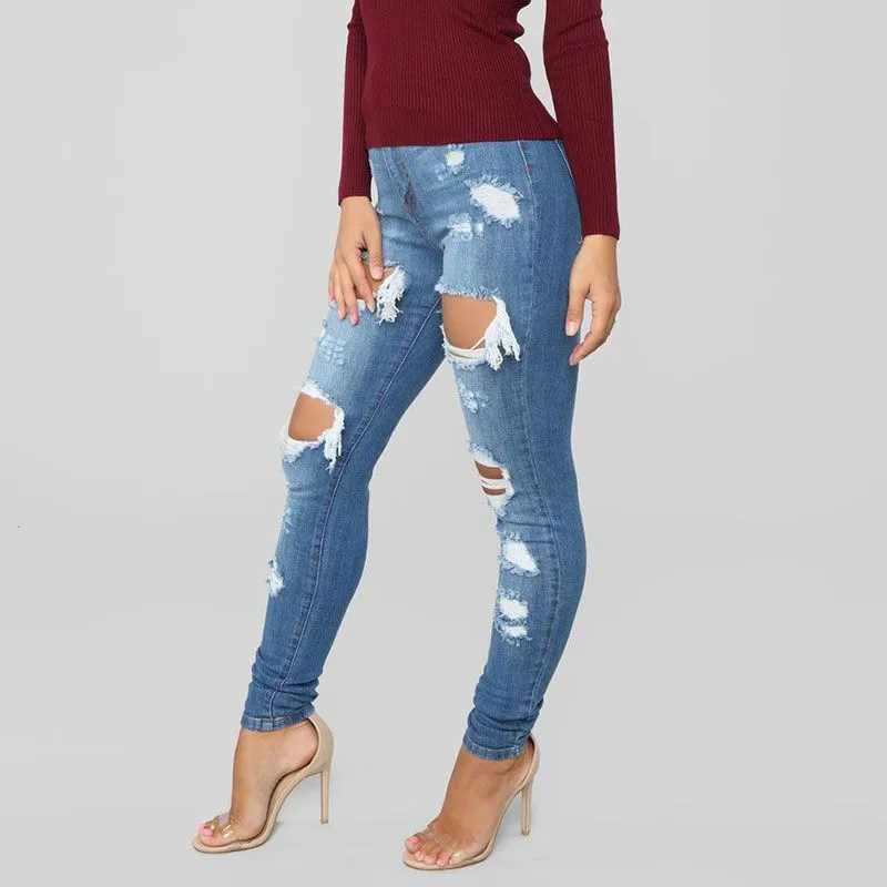 High Waist Ripped Skinny Jeans Castello Clothing Line