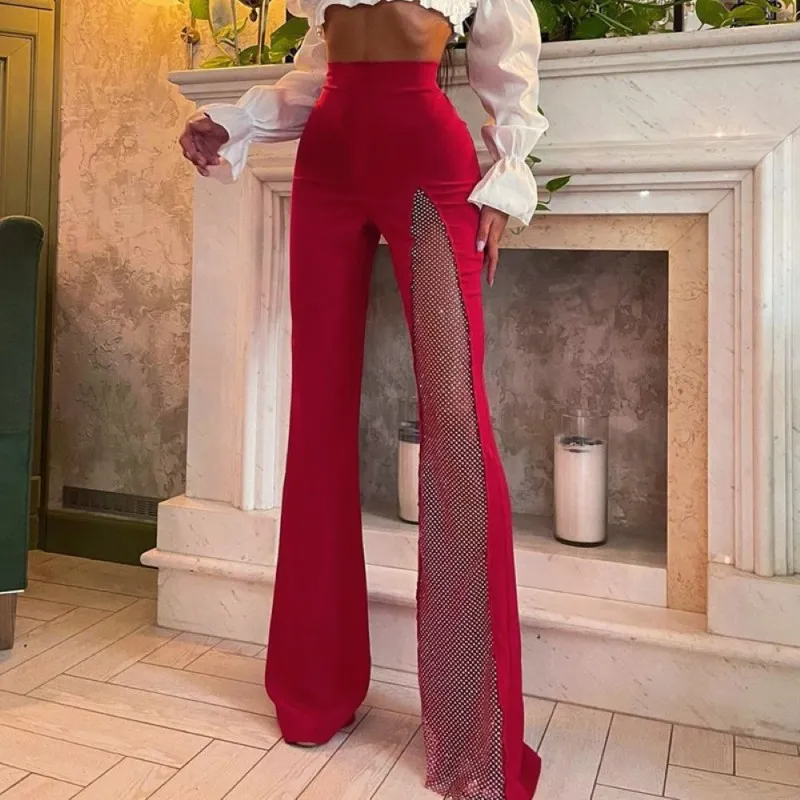 Taliah High-Waisted Side Mesh Panel Flared Pants Castello Clothing Line