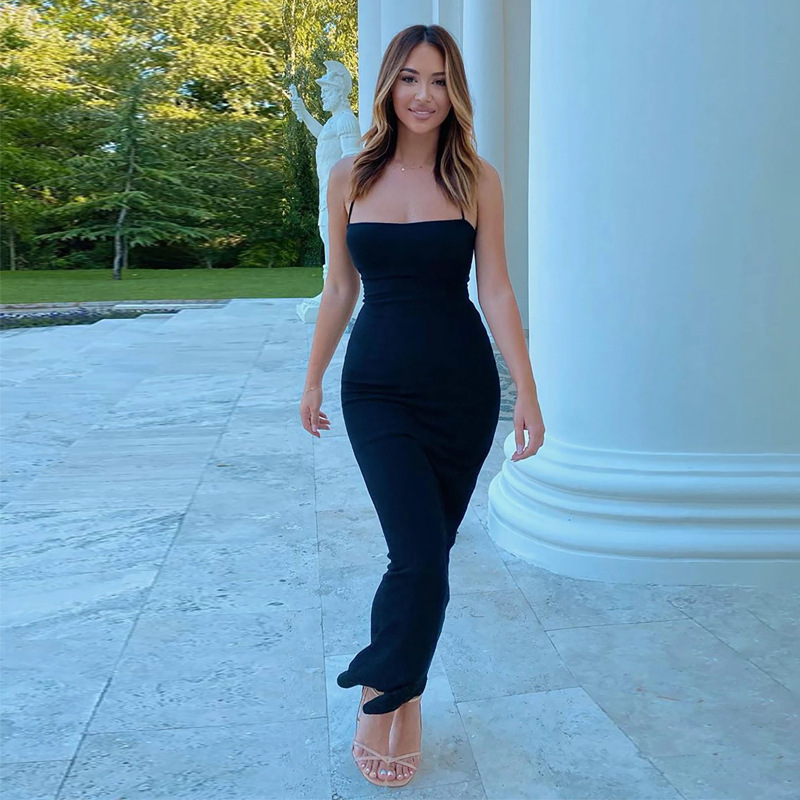 Fiora Spaghetti Strap Lace-Up Ribbed Bodycon Maxi Dress maxi dress Castello Clothing Line