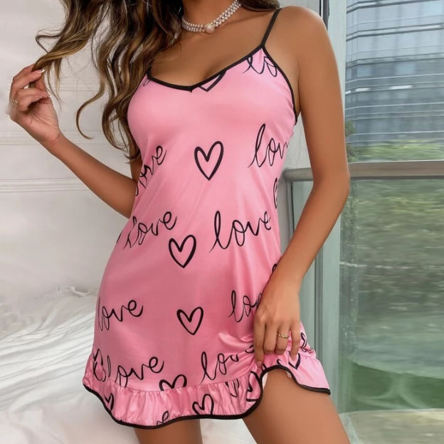 Heart Print Ruffle Nightie Castello Clothing Line