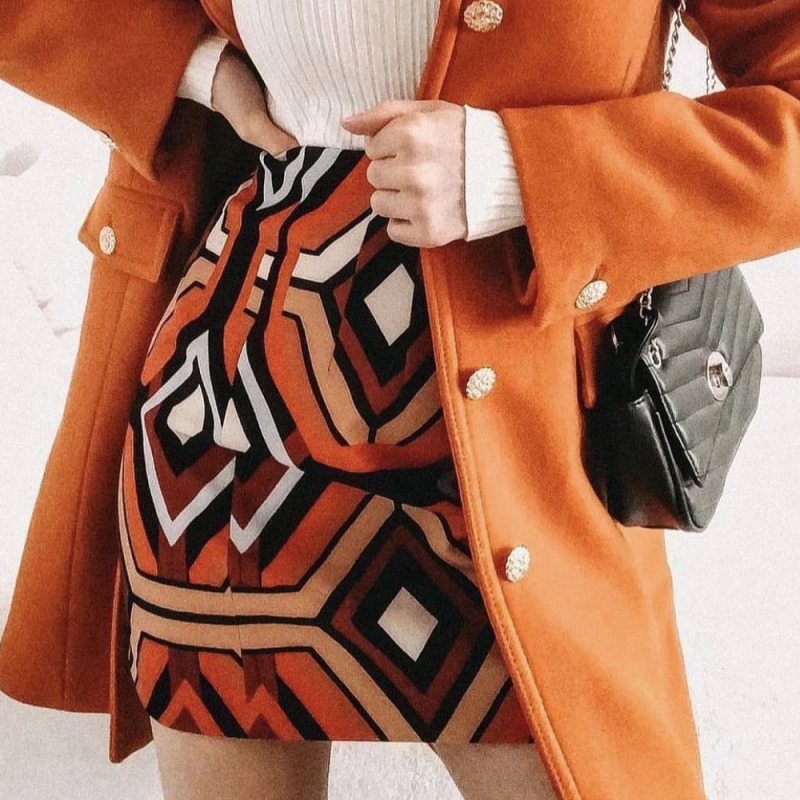 High Waist Geometrical Print A-Line Mini Skirt Castello Clothing Line