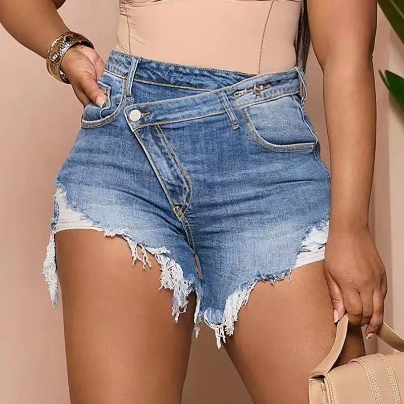 WildEdge High-Waist Distressed Raw Hem Shorts Castello Clothing Line