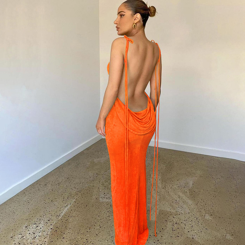 Pavlina Draped Tie-Back Halter Bodycon Maxi Dress Castello Clothing Line