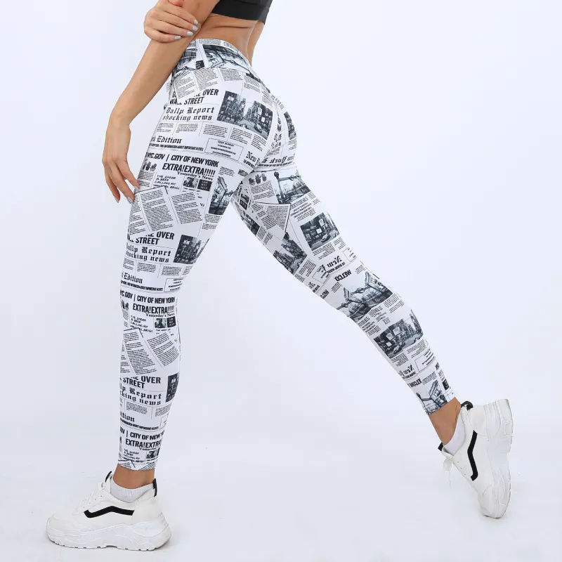 Headline High-Waist Stretch Newspaper Print Leggings leggings Castello Clothing Line