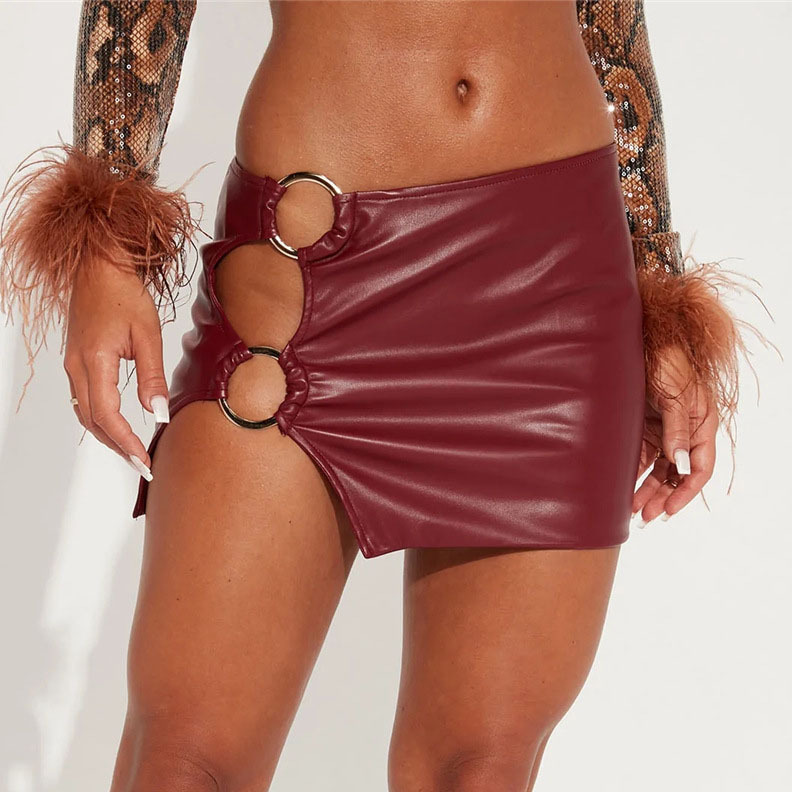 Cut Out Faux Leather Mini Skirt with Metal Ring Detailing Castello Clothing Line