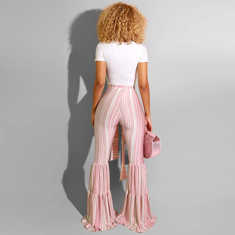 Isadora High-Waist Tiered Flared Striped Pants Castello Clothing Line
