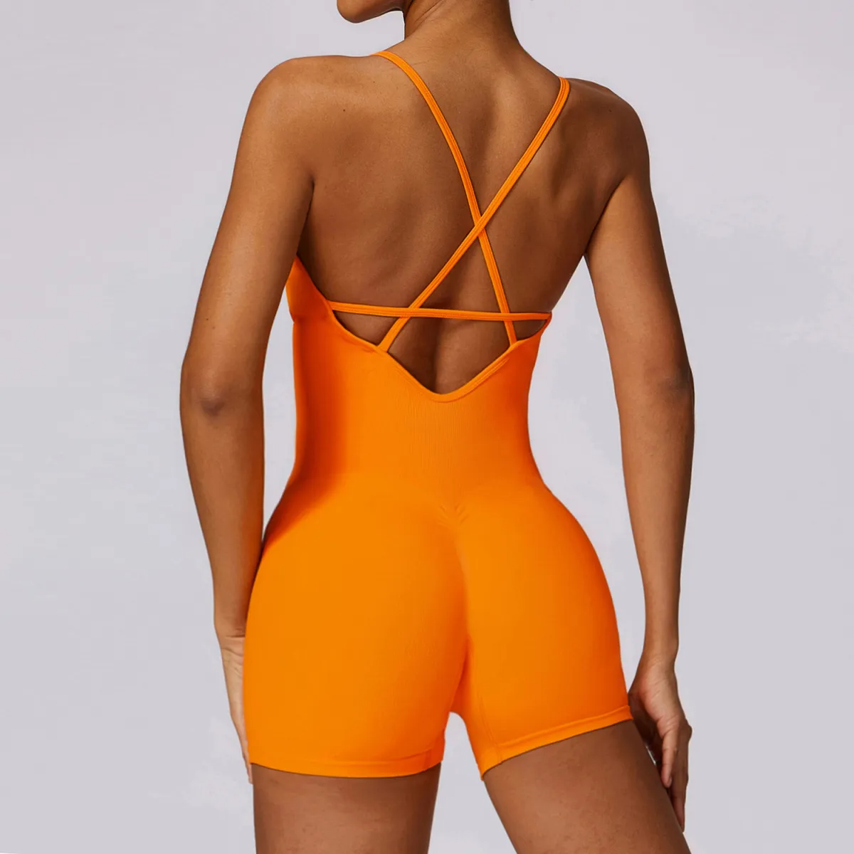 Ria Sleeveless V-Neck Strappy Crossback Romper athletic rompers Castello Clothing Line