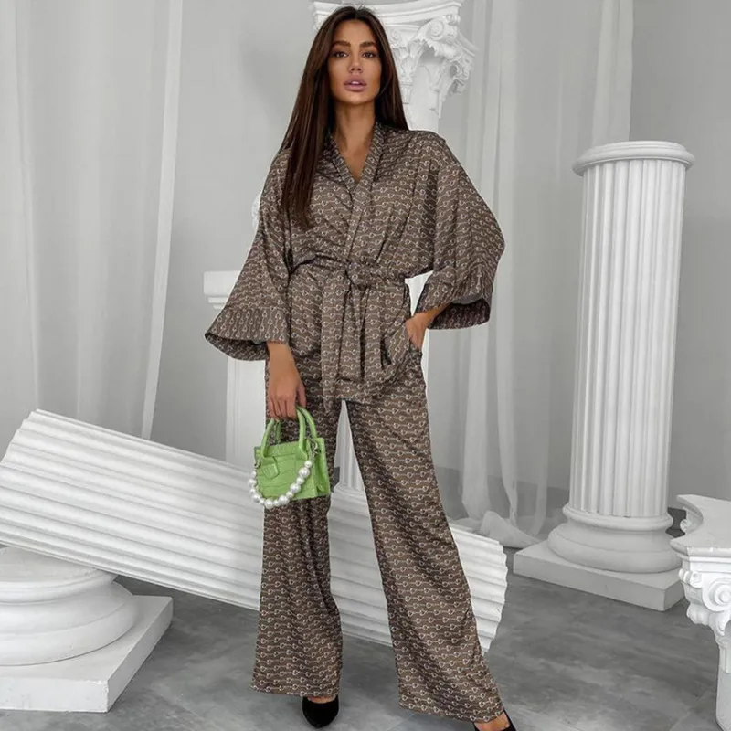 Zen Charm Belted Kimono Top & Wide Leg Loungewear Set Castello Clothing Line