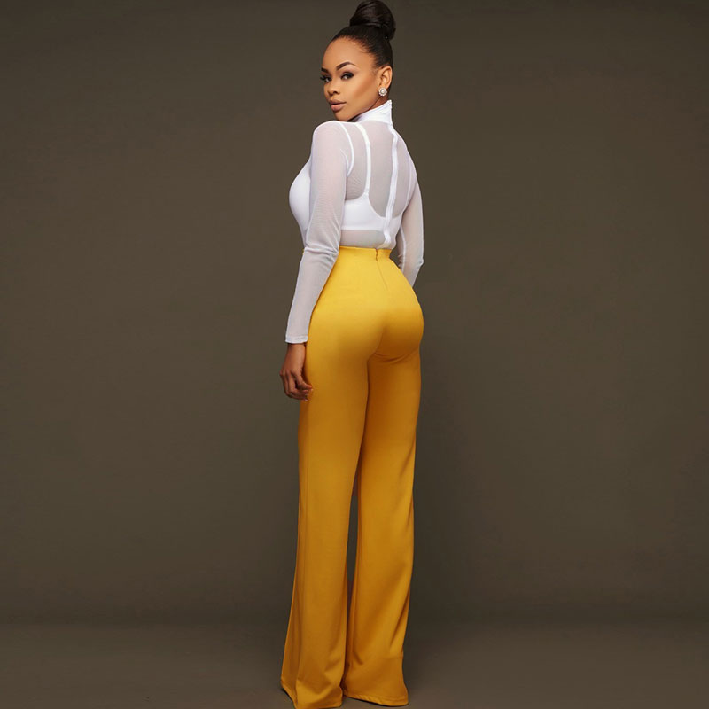 Nyla High-Waist Wide-Leg Button Detail Tailored Pants Castello Clothing Line