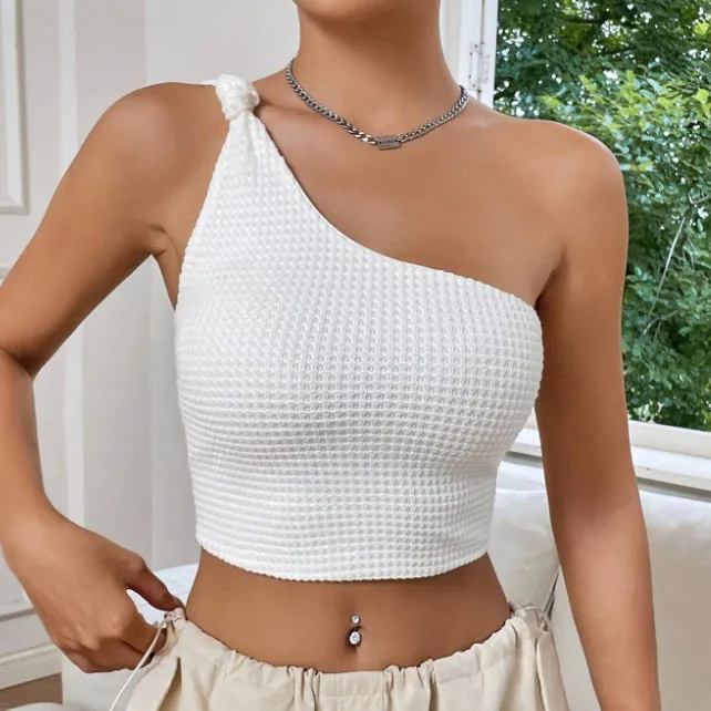 Twist and Shout One-Shoulder Crop Top Castello Clothing Line