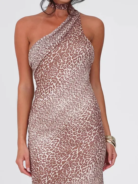 Amara Leopard Print Backless Halter Maxi Dress maxi dress Castello Clothing Line