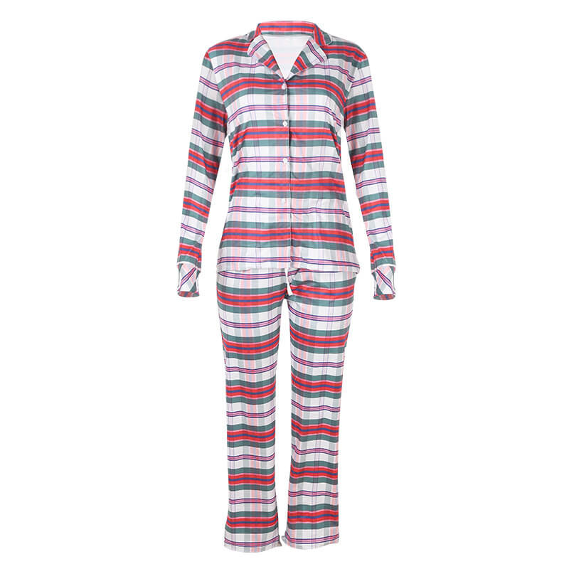 Dream Haven Plaid Long Sleeve Button-Up Pajama Set Castello Clothing Line