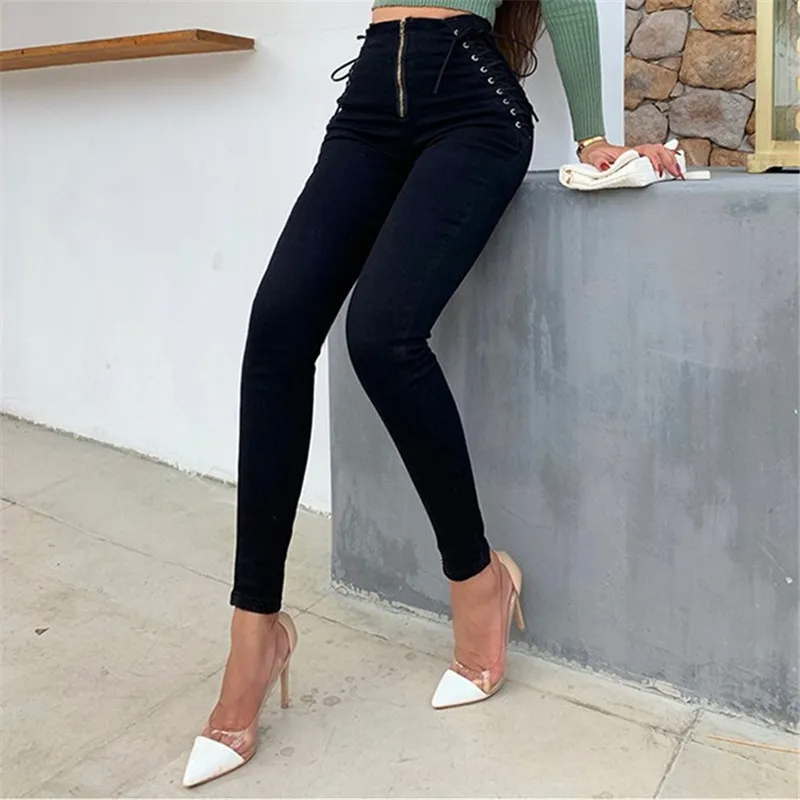 High Waist Lace Up Skinny Jeans Castello Clothing Line