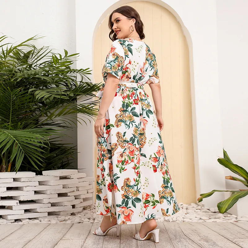 Briony Plus Size Short Sleeve Belted Floral Maxi Dress maxi dress Castello Clothing Line