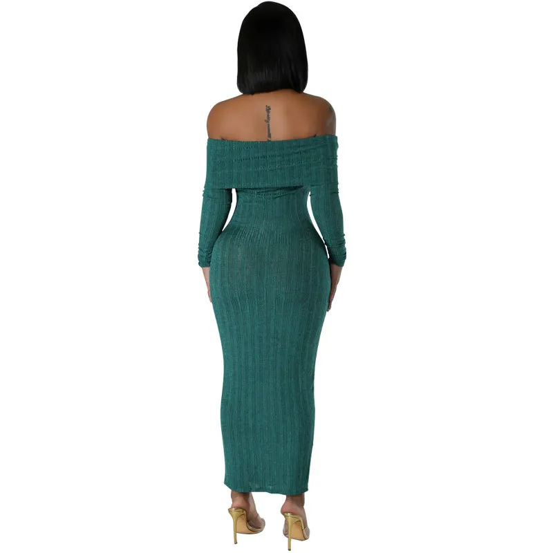 Lira Off Shoulder Long Sleeve Ribbed Maxi Dress maxi dress Castello Clothing Line