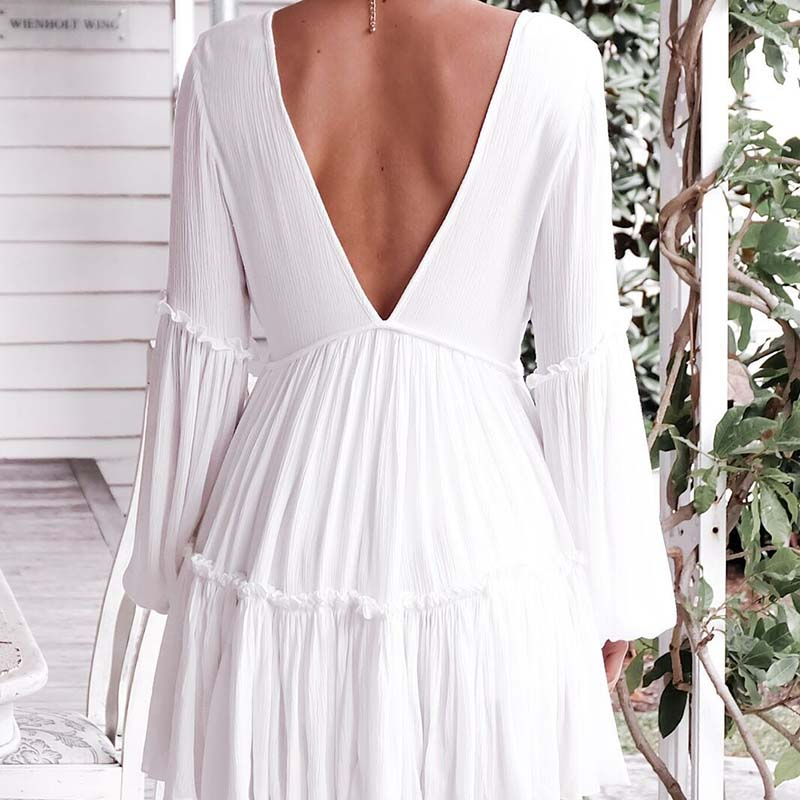 Ginevra Boho Chic V-Neck Long Sleeve Mini Dress Castello Clothing Line