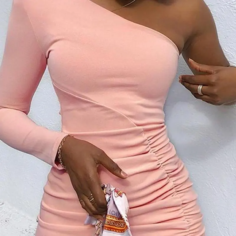 Nyssa One-Shoulder Ruched Asymmetrical Mini Dress Castello Clothing Line