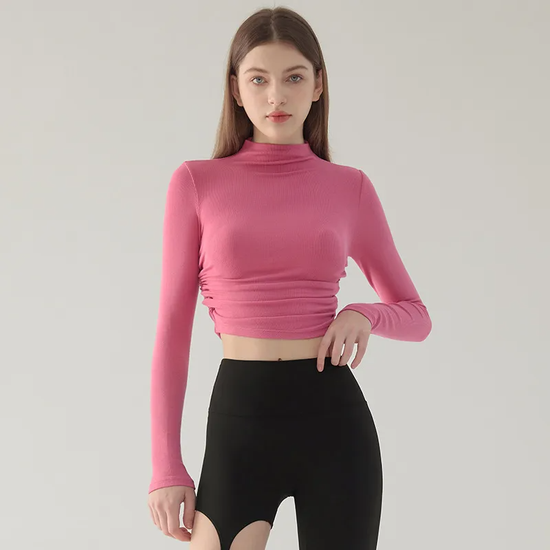 Fae Long Sleeve Mock Neck Ruched Top workout tops and t-shirts Castello Clothing Line